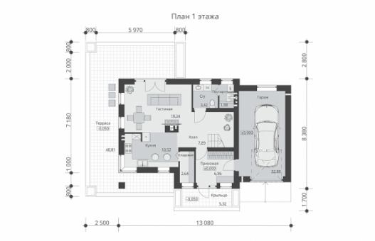 Одноэтажный дом с мансардой, гаражом, балконом и тремя спальнями